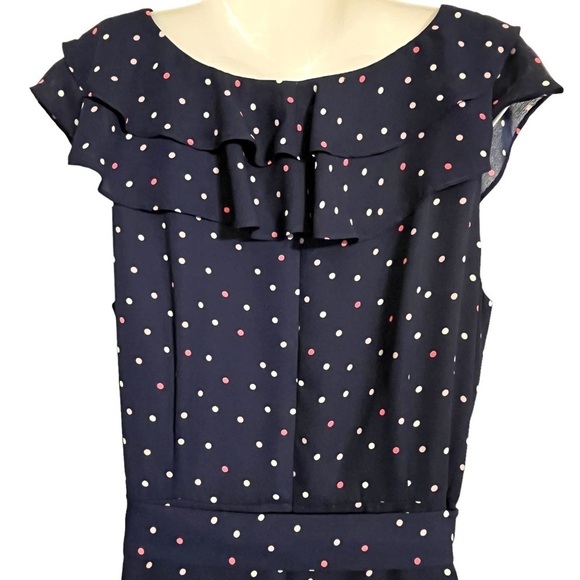 RN Studio by Ronni Nicole Navy Polka Dot Chiffon Dress Size 14 - Picture 5 of 12